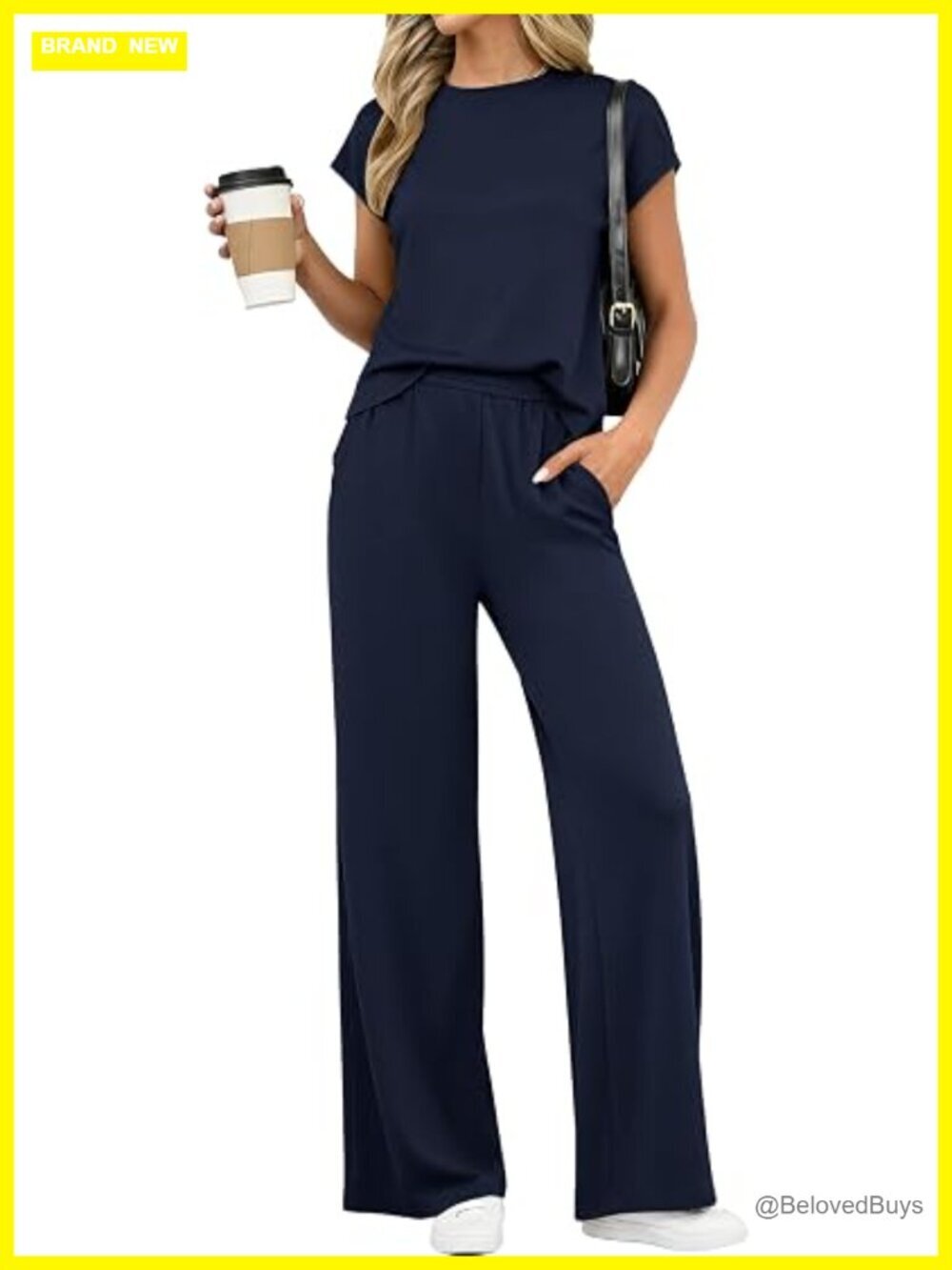 2 Piece Lounge Set Cap Sleeve Top Wide Leg Pants with Pockets